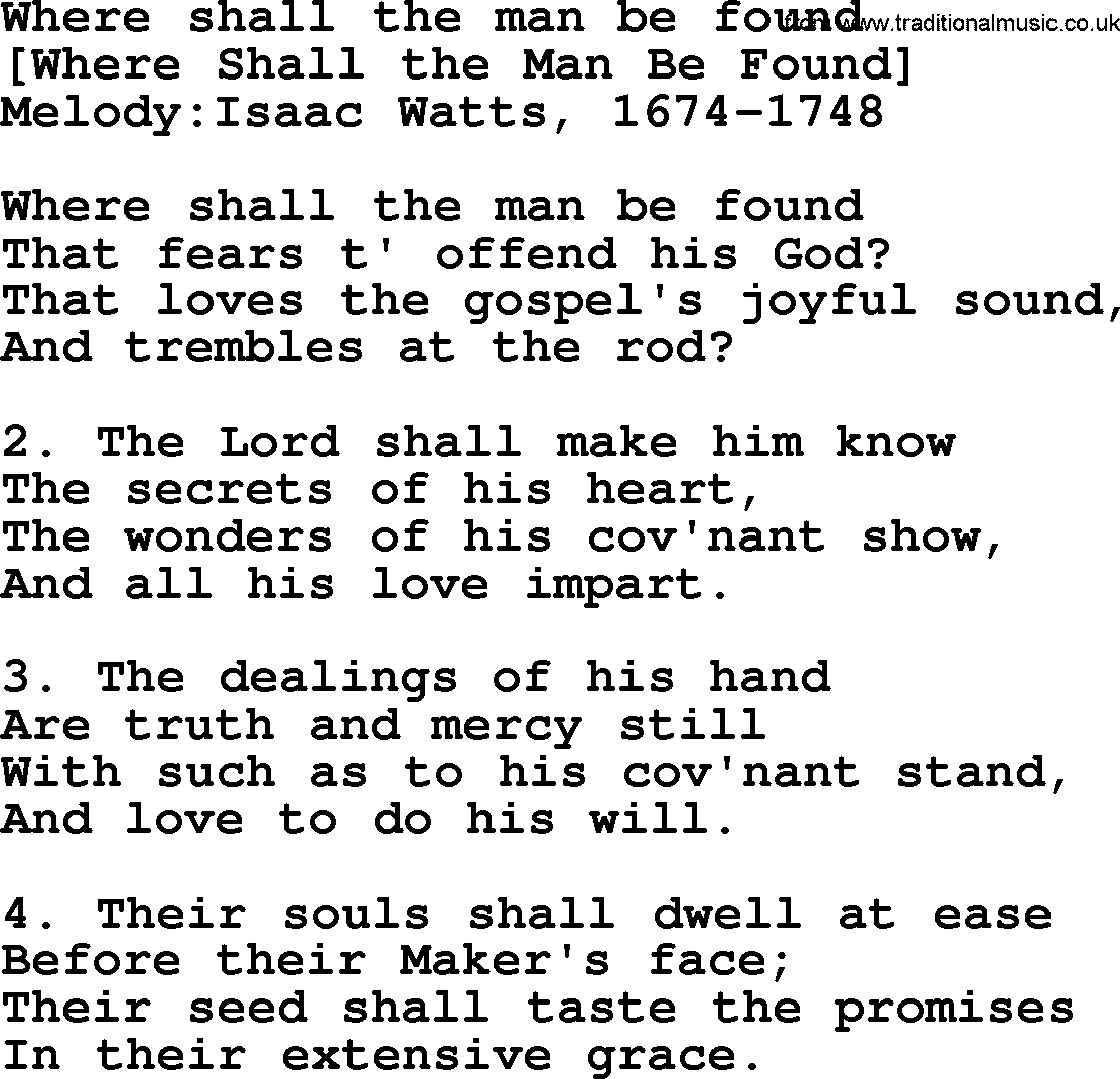 Old English Song: Where Shall The Man Be Found lyrics