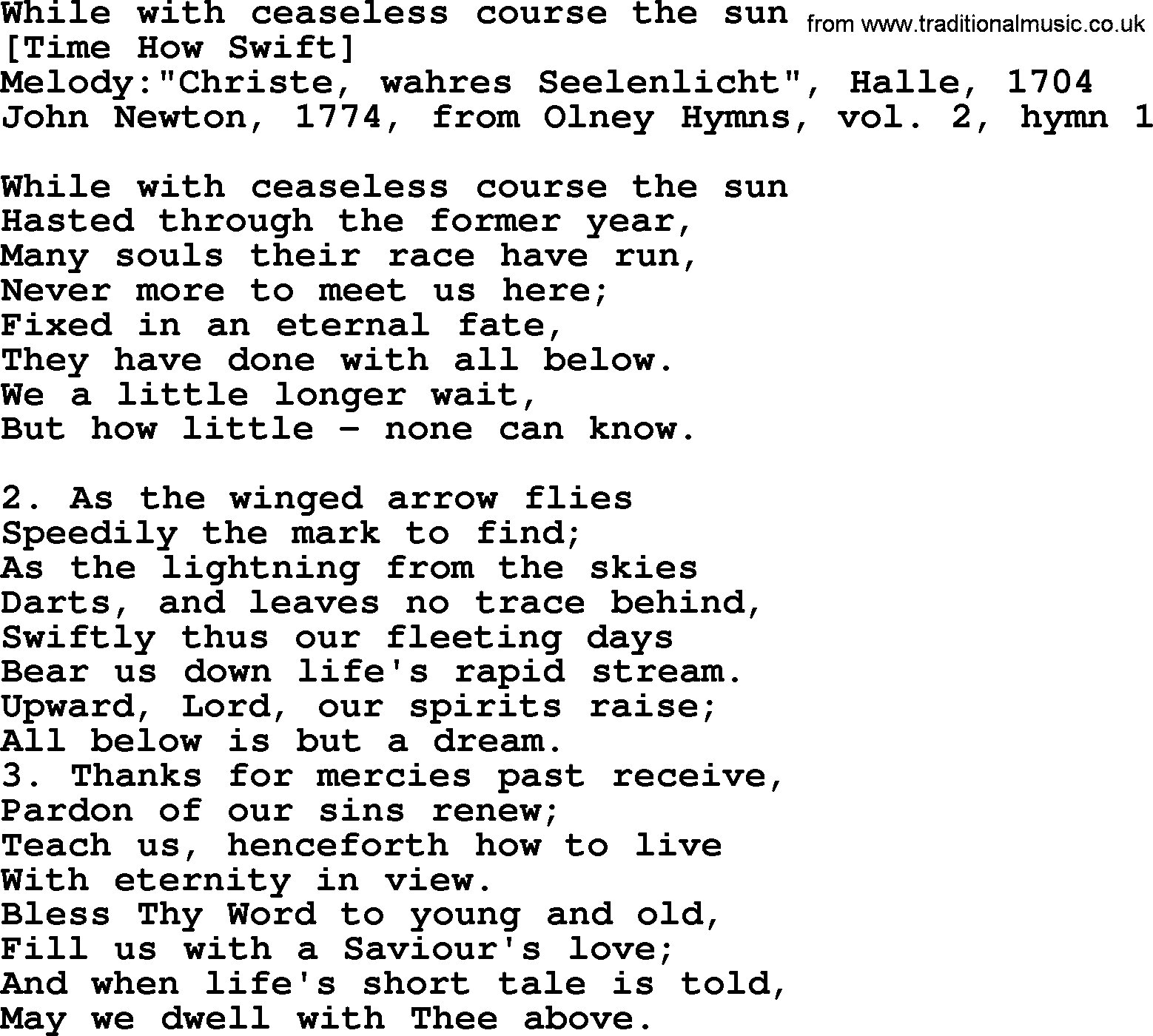 Old English Song: While With Ceaseless Course The Sun lyrics