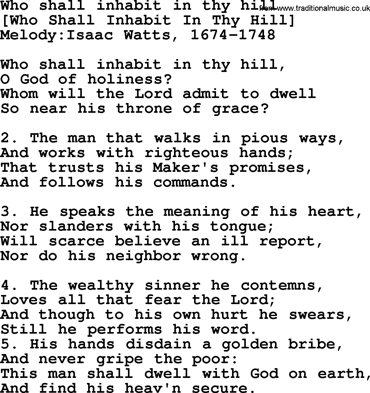 Old English Song: Who Shall Inhabit In Thy Hill lyrics