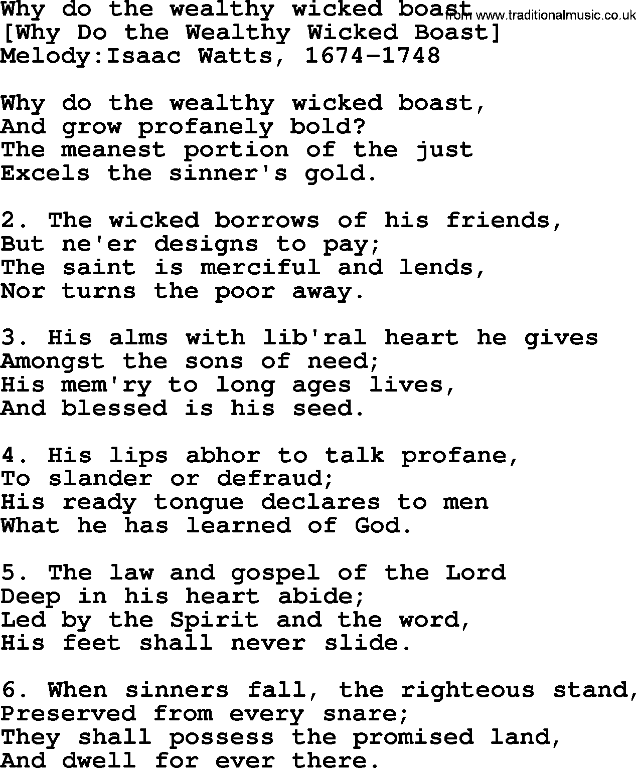 Old English Song: Why Do The Wealthy Wicked Boast lyrics