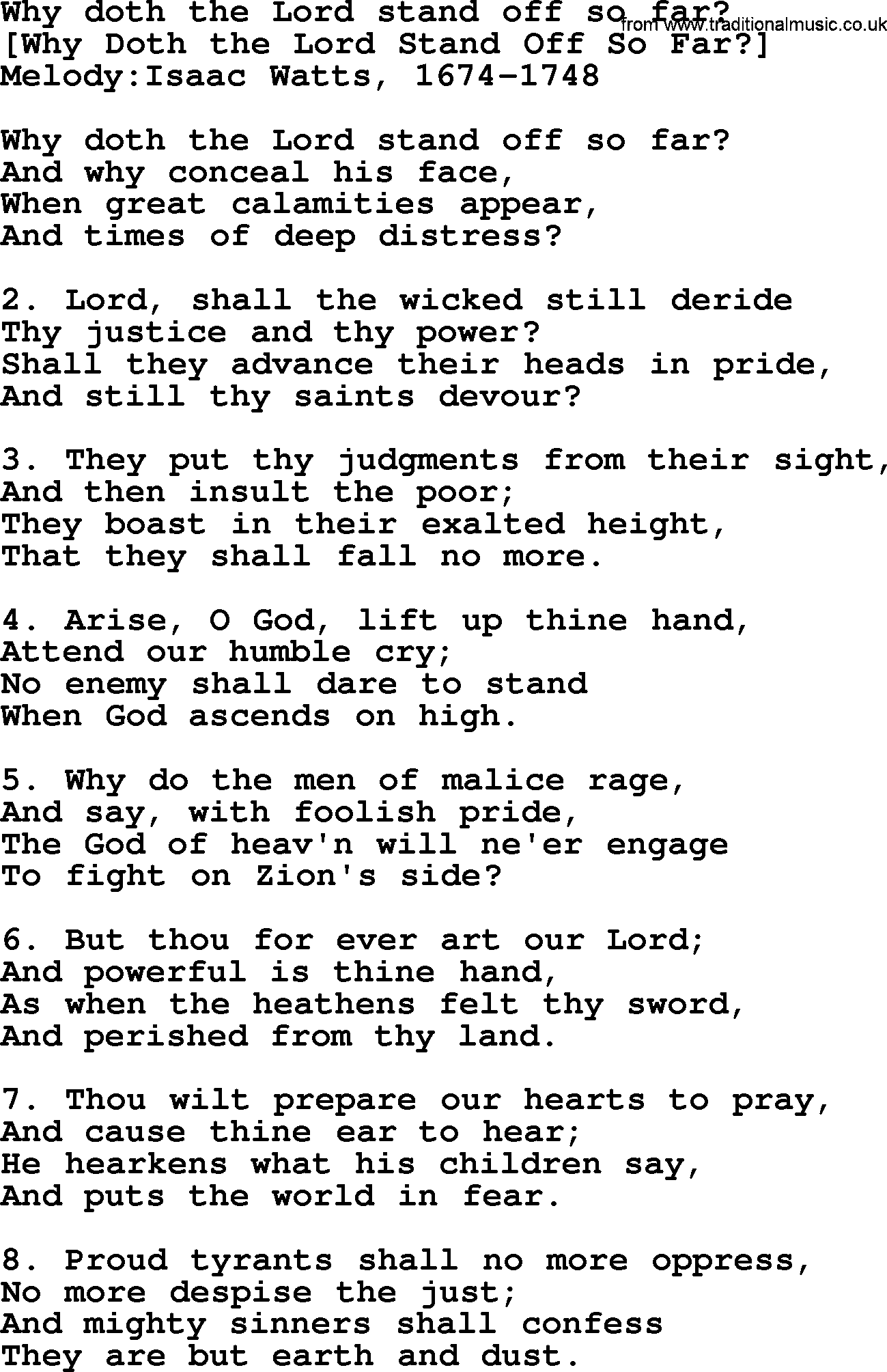 Old English Song: Why Doth The Lord Stand Off So Far lyrics