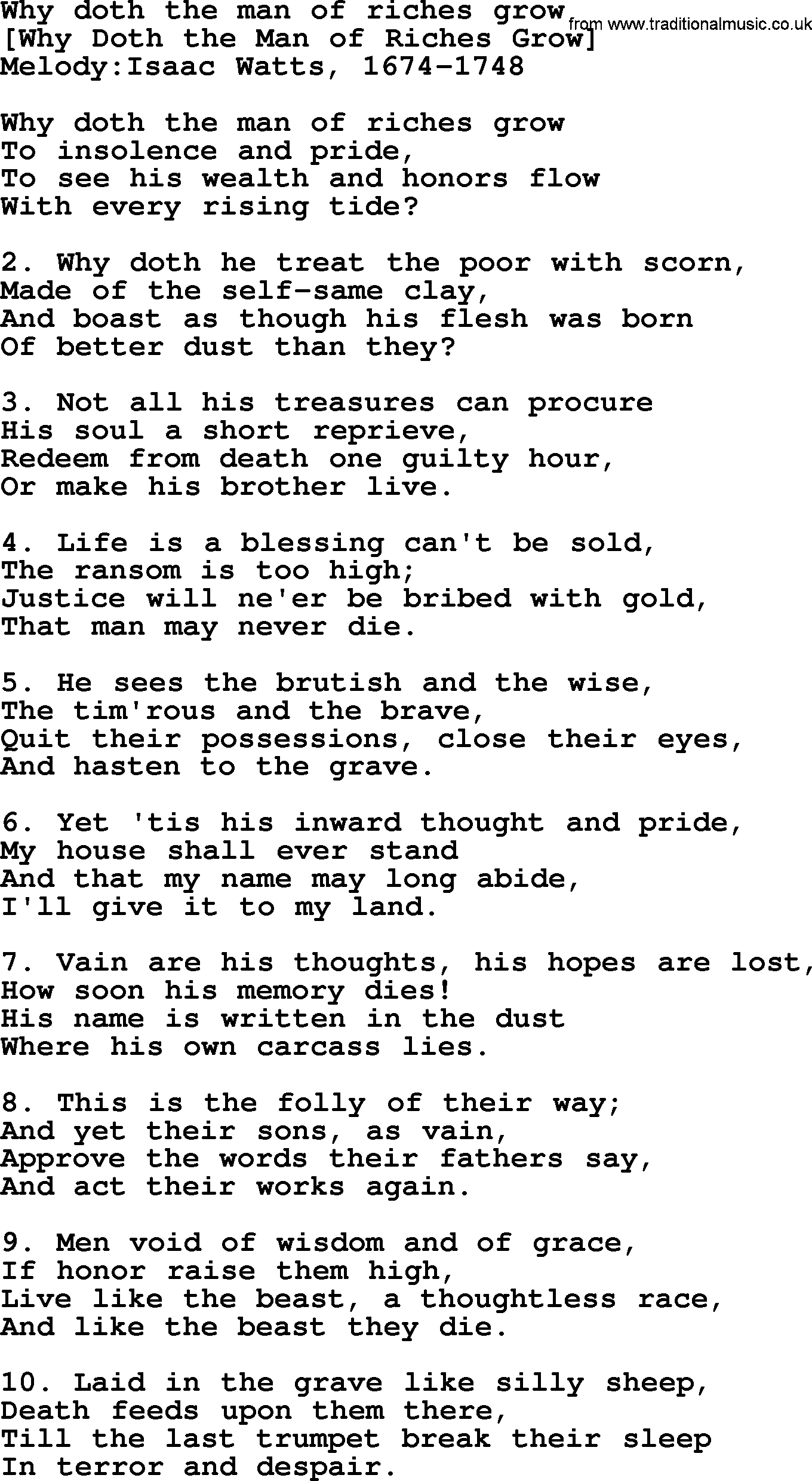 Old English Song: Why Doth The Man Of Riches Grow lyrics