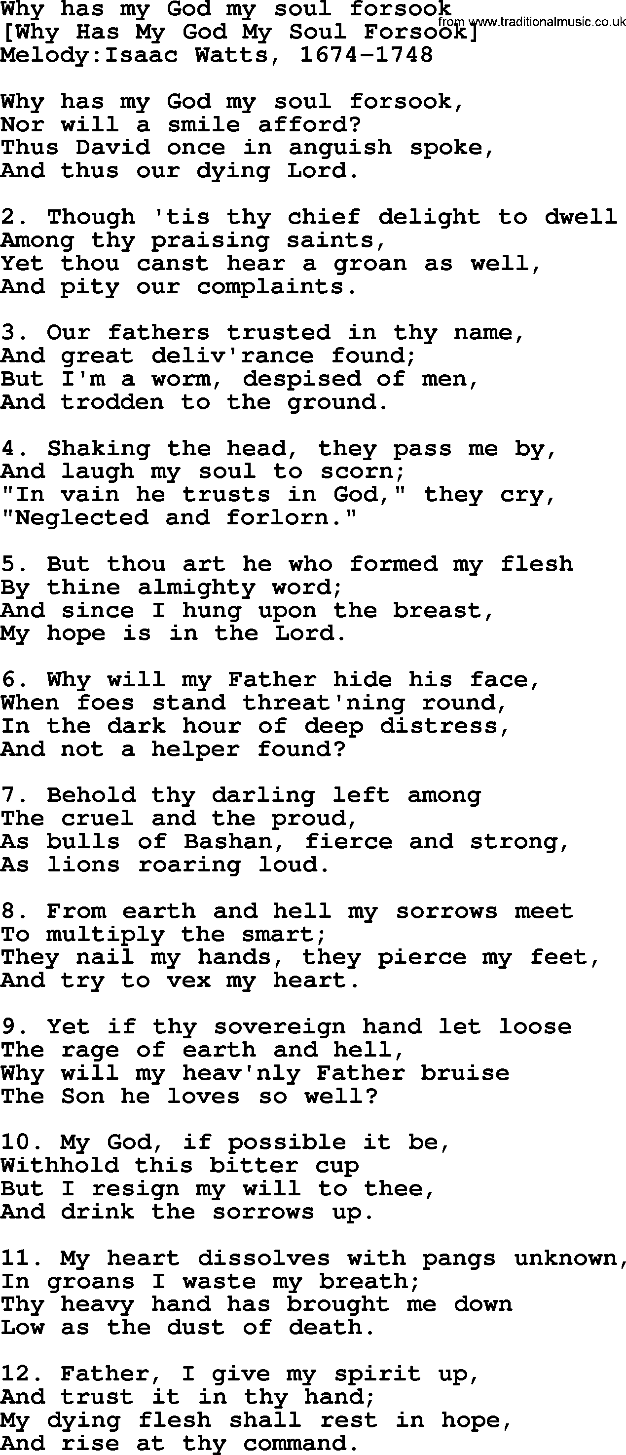 Old English Song: Why Has My God My Soul Forsook lyrics