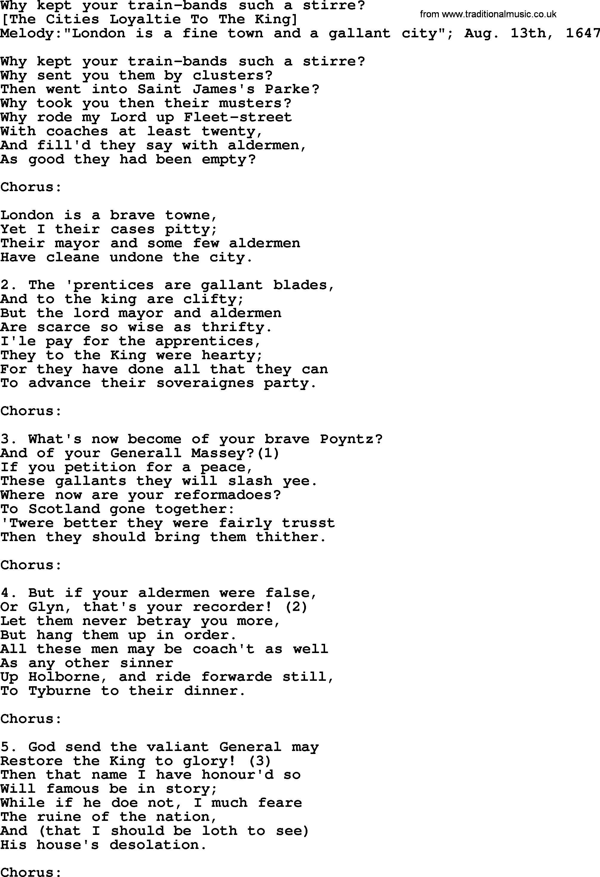 Old English Song: Why Kept Your Train-Bands Such A Stirre lyrics