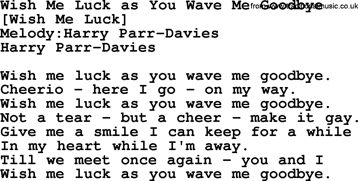Old English Song: Wish Me Luck As You Wave Me Goodbye lyrics