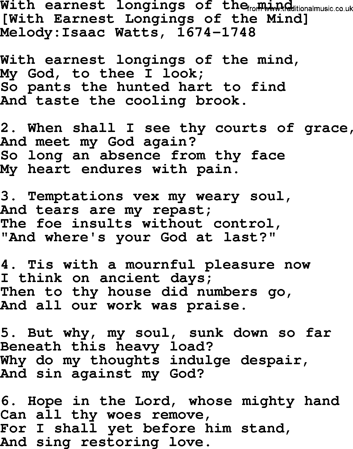 Old English Song: With Earnest Longings Of The Mind lyrics