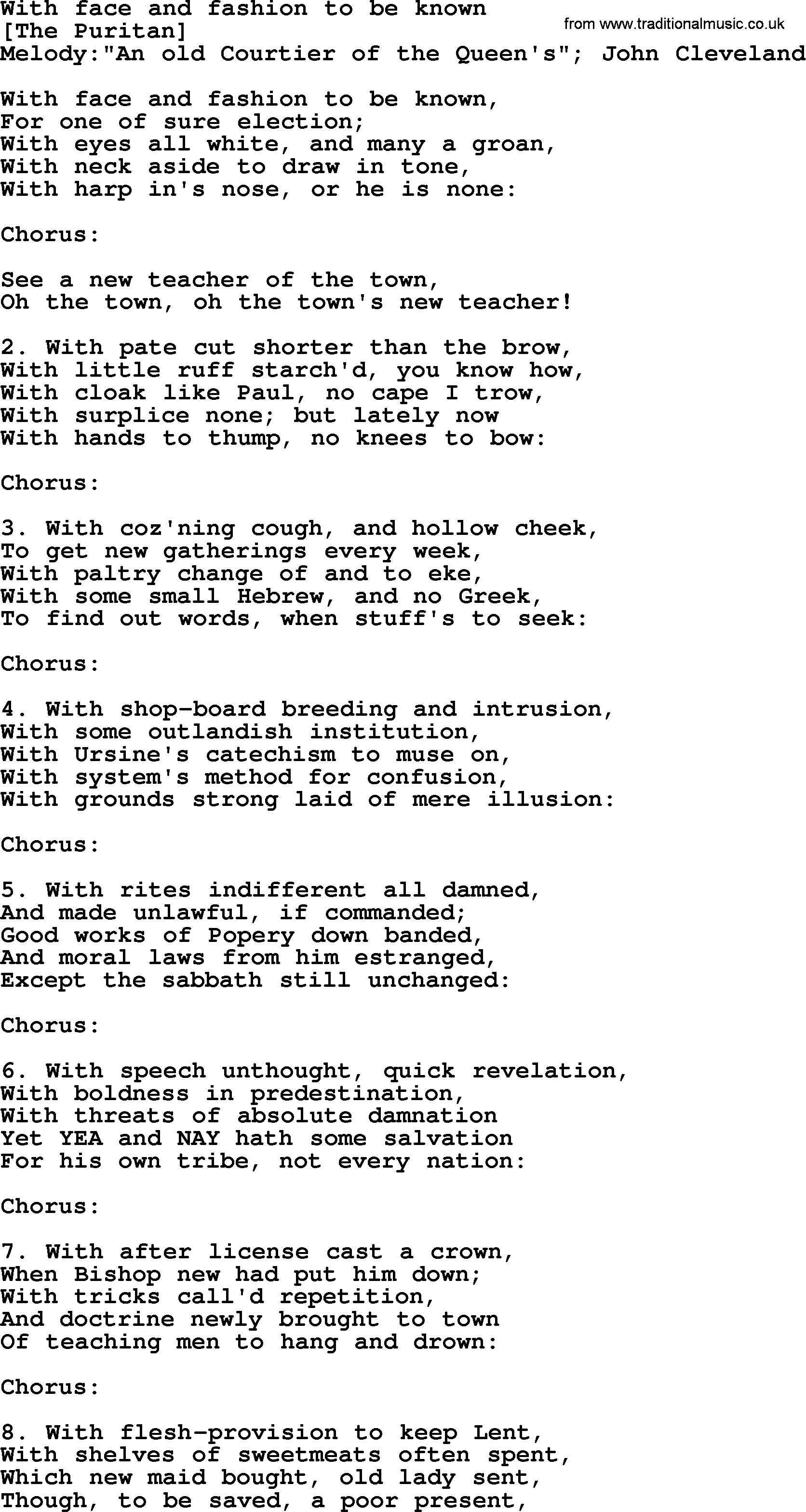 Old English Song: With Face And Fashion To Be Known lyrics