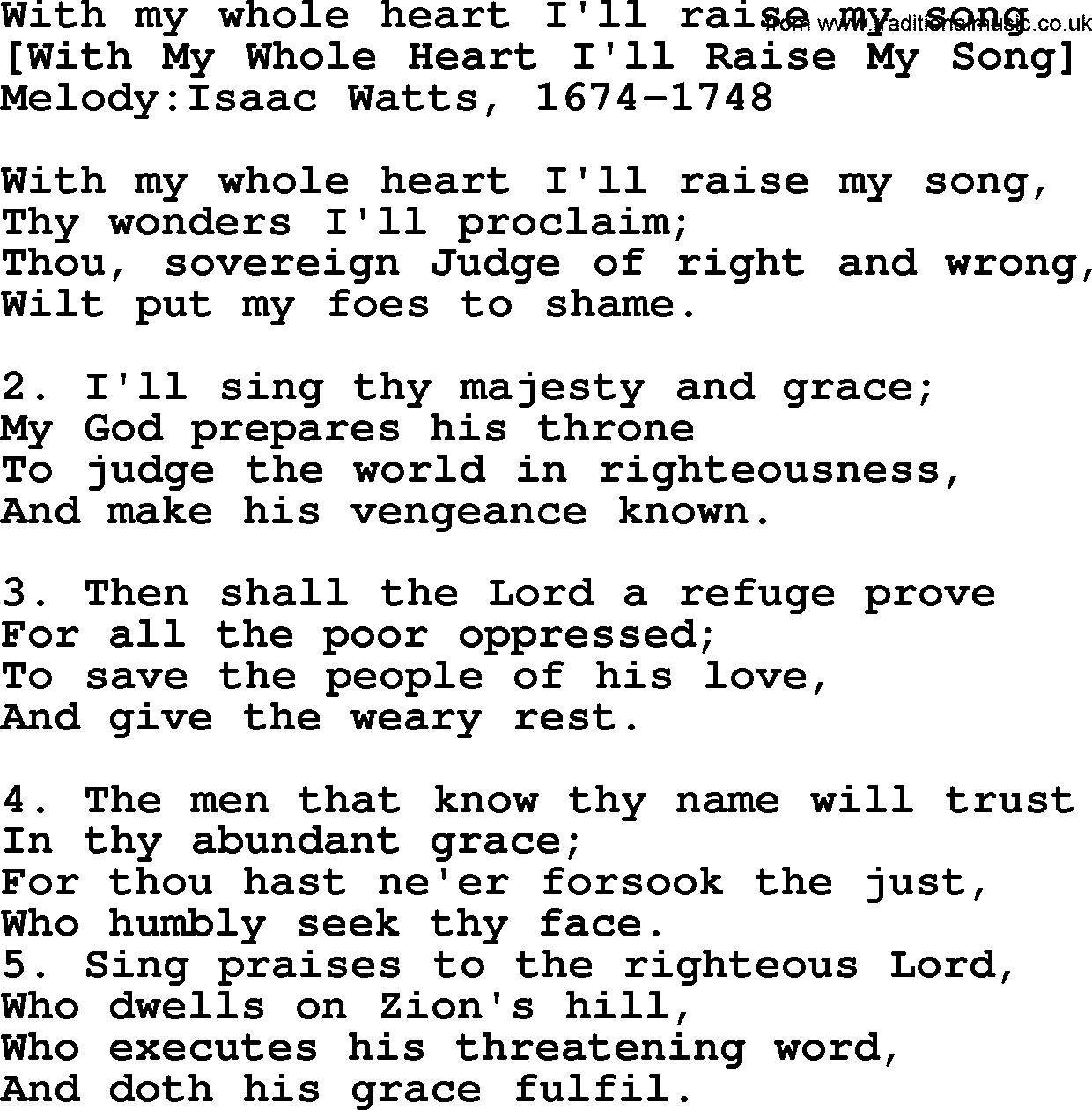 Old English Song: With My Whole Heart I'll Raise My Song lyrics