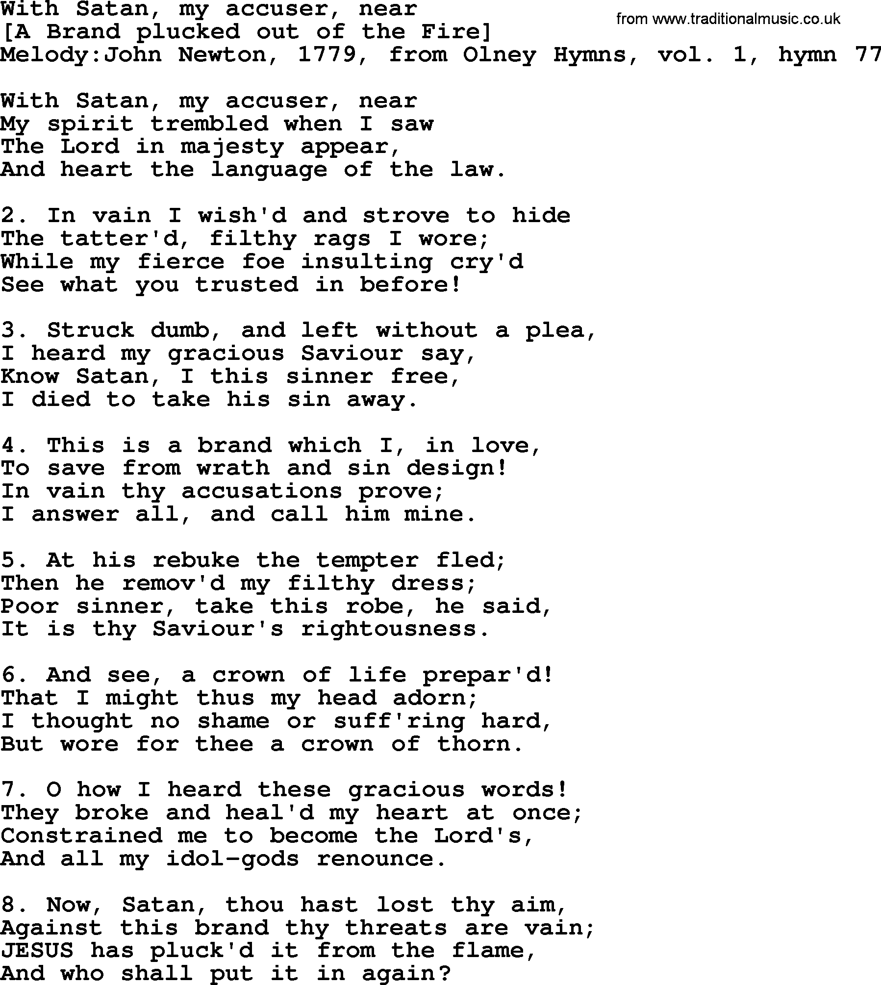Old English Song: With Satan, My Accuser, Near lyrics