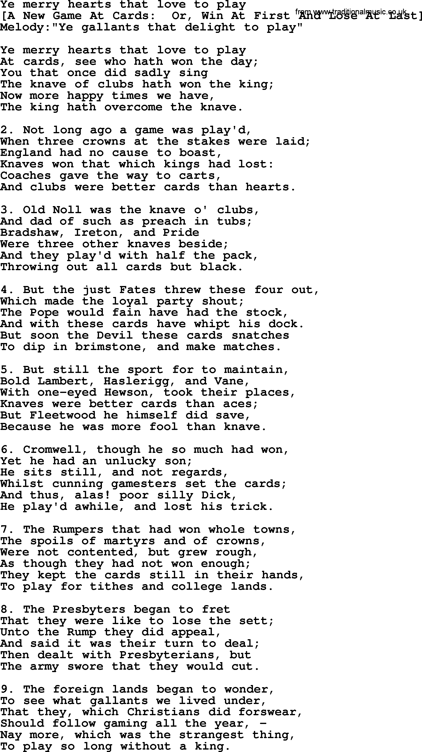 Old English Song: Ye Merry Hearts That Love To Play lyrics