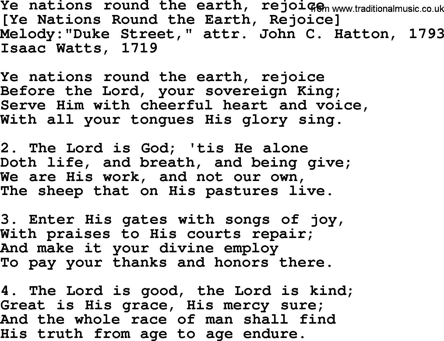 Old English Song: Ye Nations Round The Earth, Rejoice lyrics