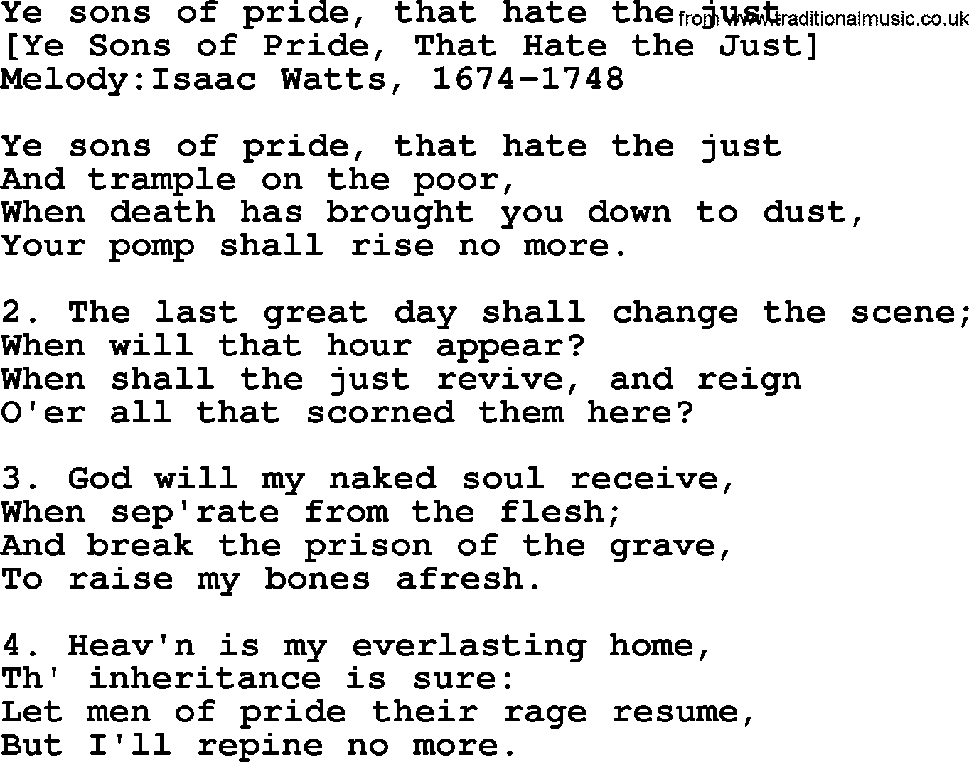 Old English Song: Ye Sons Of Pride, That Hate The Just lyrics
