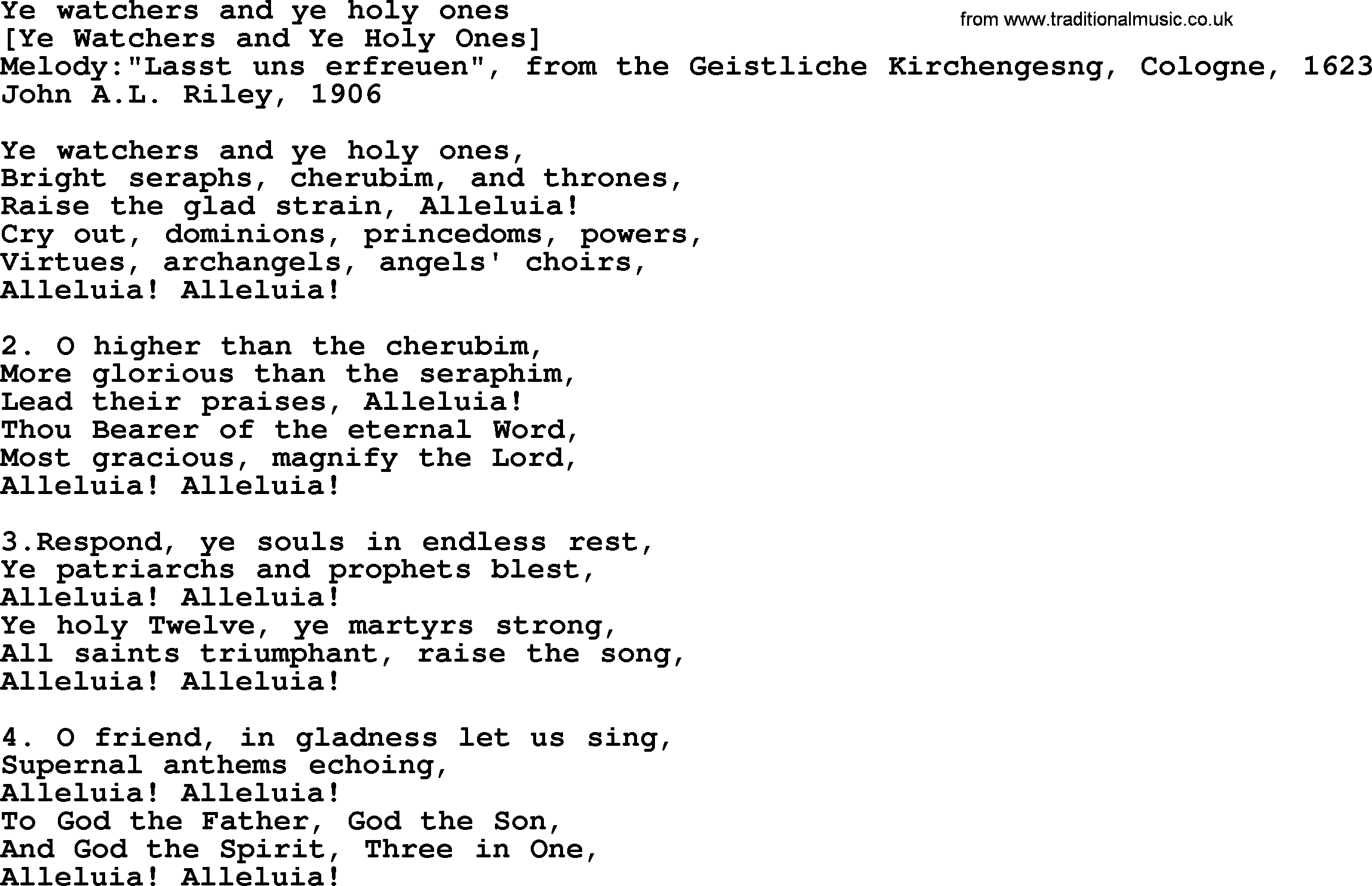 Old English Song: Ye Watchers And Ye Holy Ones lyrics
