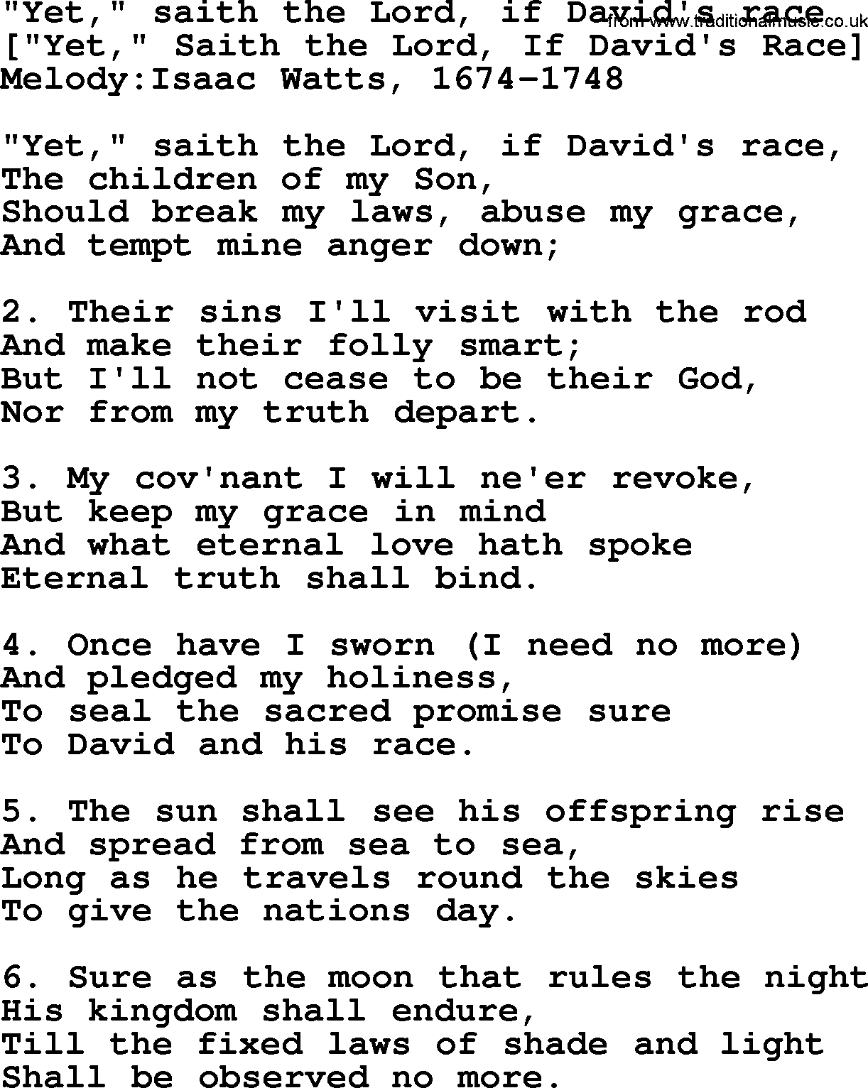 Old English Song: Yet, Saith The Lord, If David's Race lyrics