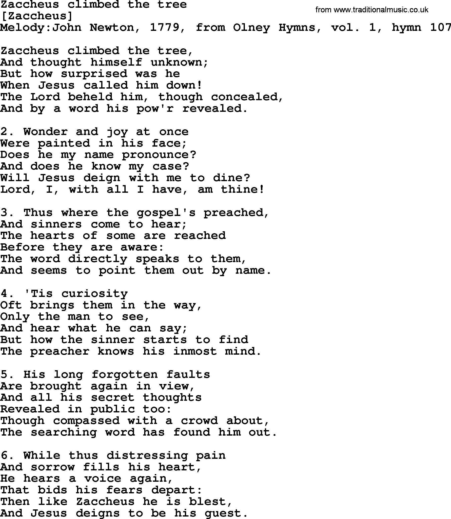 Old English Song: Zaccheus Climbed The Tree lyrics