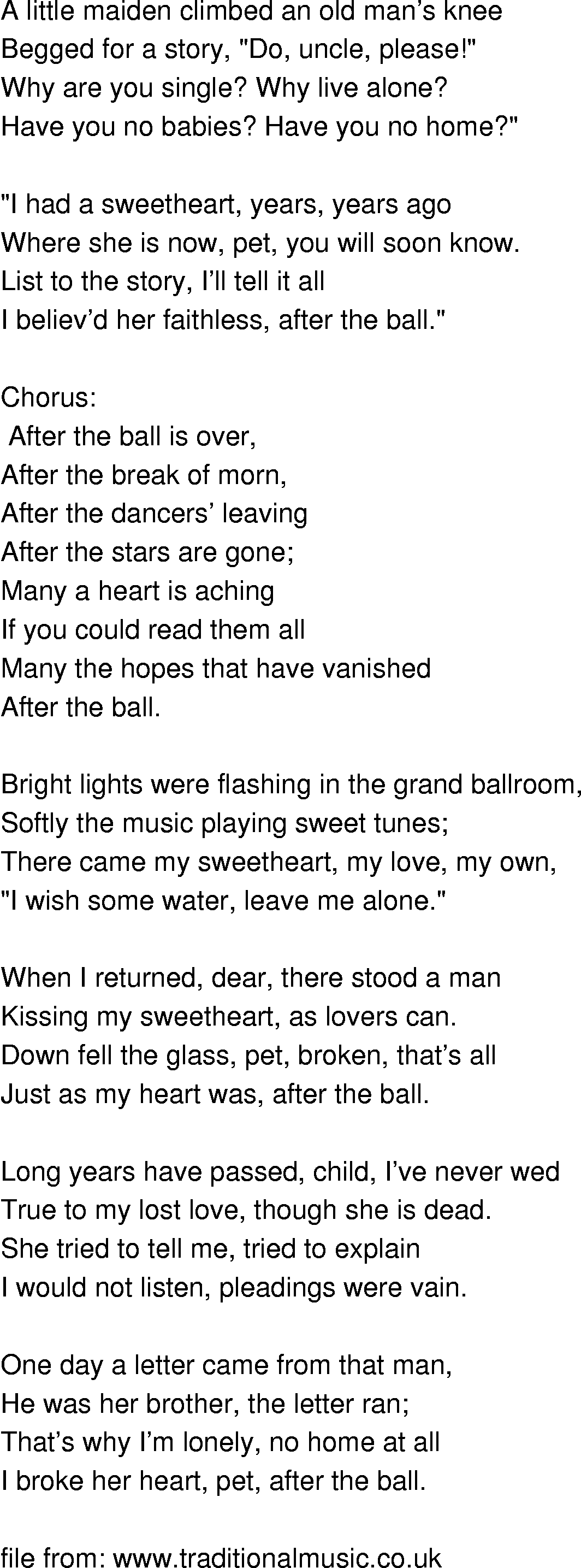 Old-Time (oldtimey) Song Lyrics - after the ball