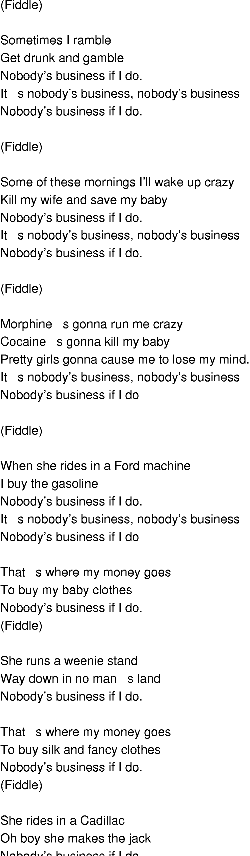 Old-Time (oldtimey) Song Lyrics - aint nobodys business