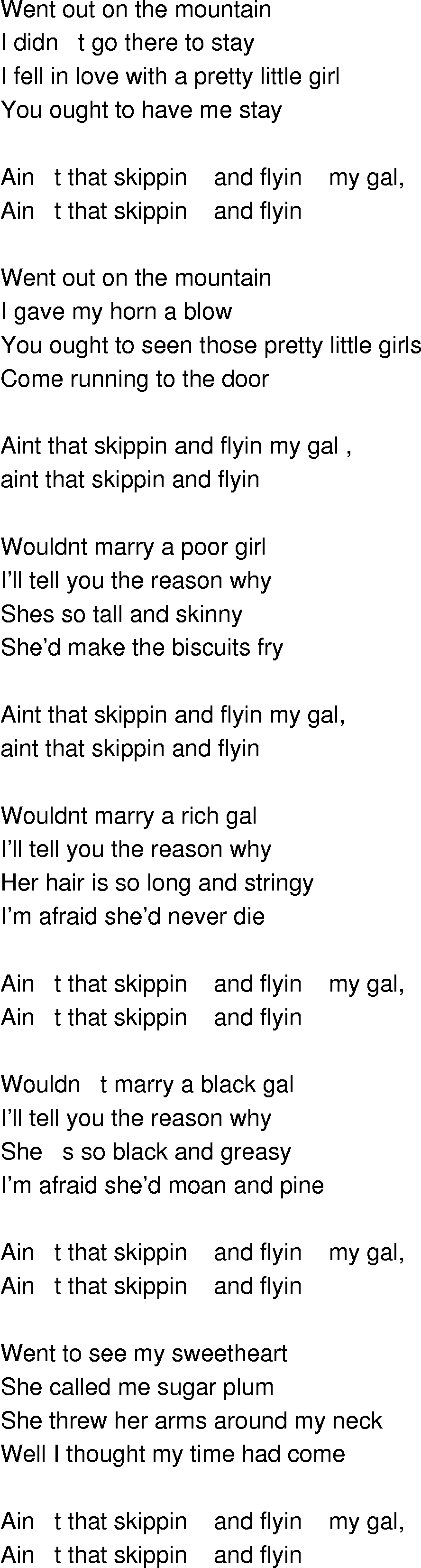Old-Time (oldtimey) Song Lyrics - aint that skippin and flyin
