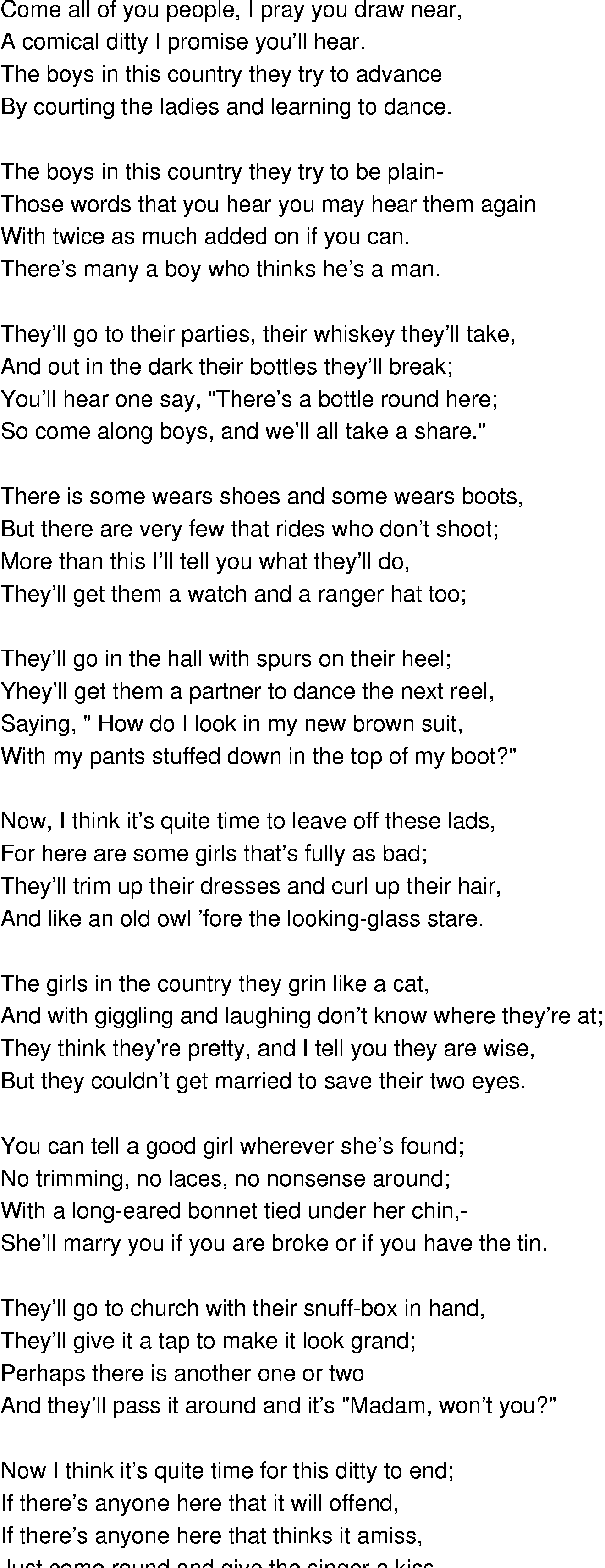 Old-Time (oldtimey) Song Lyrics - arizona boys and girls