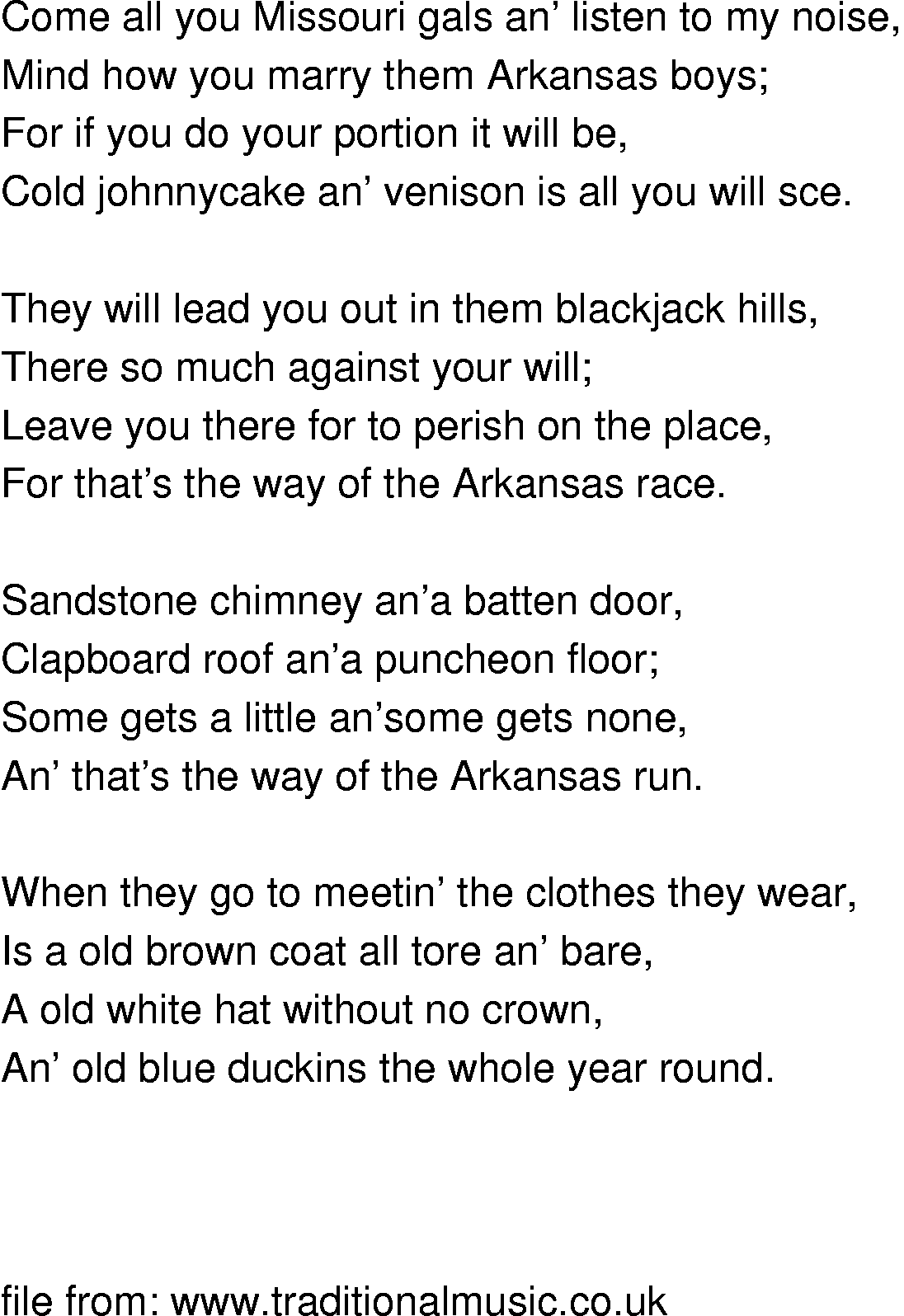Old-Time (oldtimey) Song Lyrics - arkansas boys