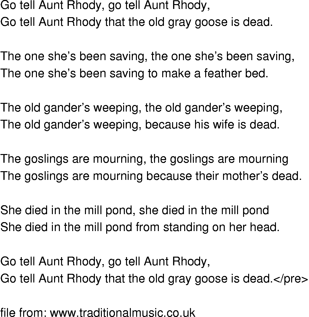 Old-Time (oldtimey) Song Lyrics - aunt rhody