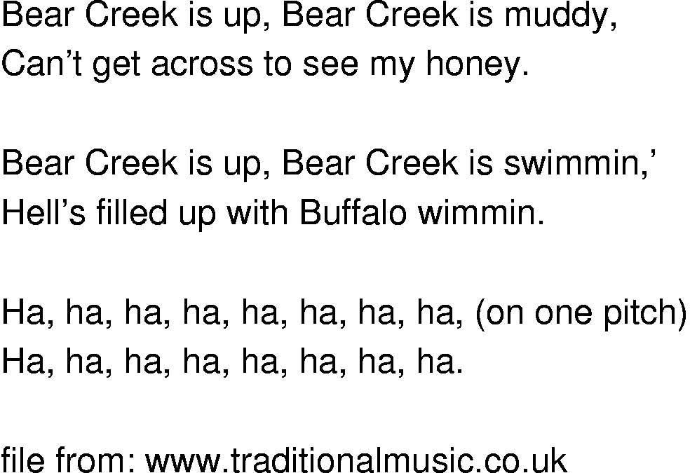 Old-Time (oldtimey) Song Lyrics - bear creek