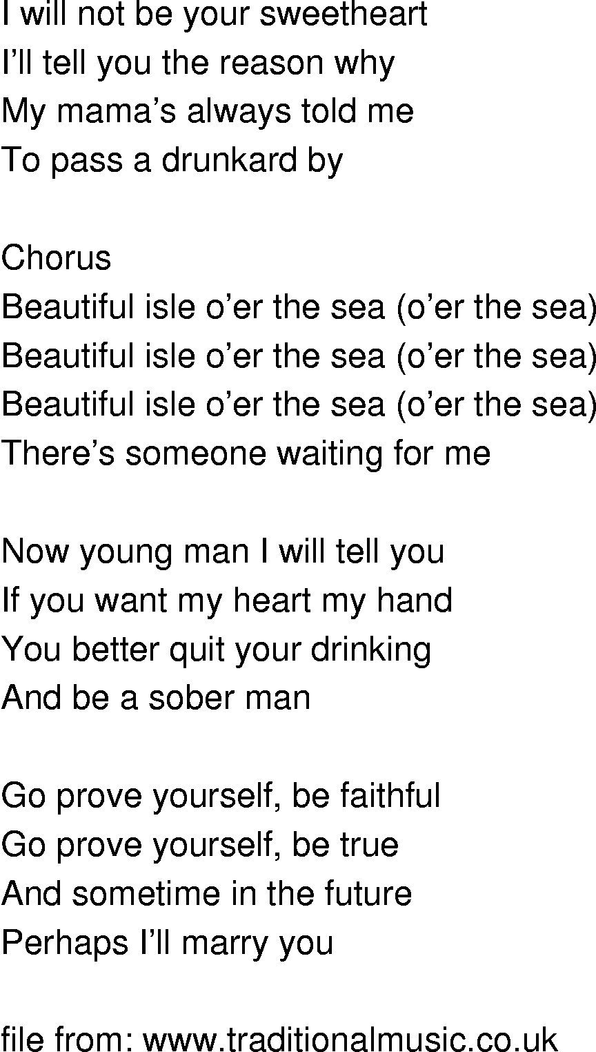 Old-Time (oldtimey) Song Lyrics - beautiful isle oer the sea