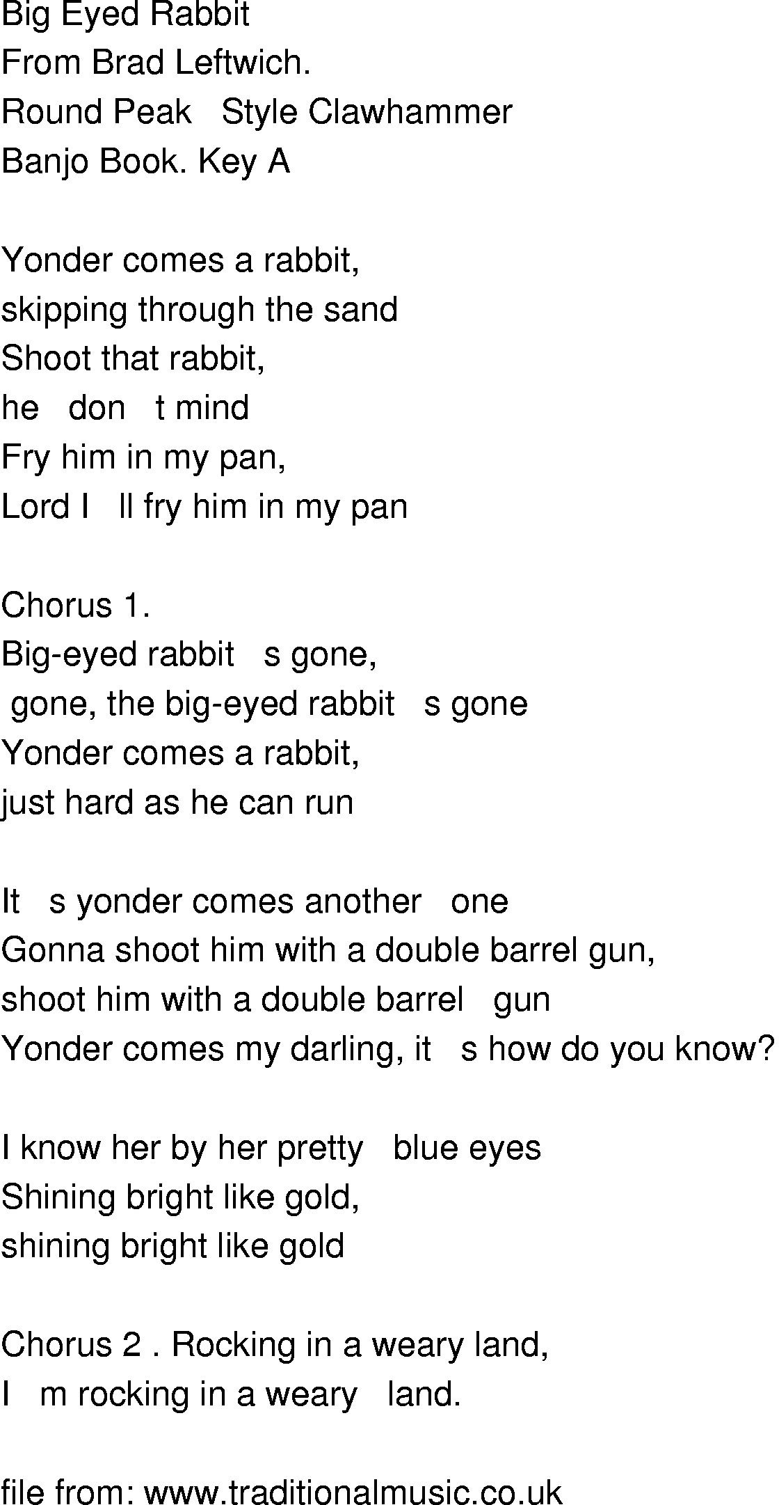 Old-Time (oldtimey) Song Lyrics - big eyed rabbit