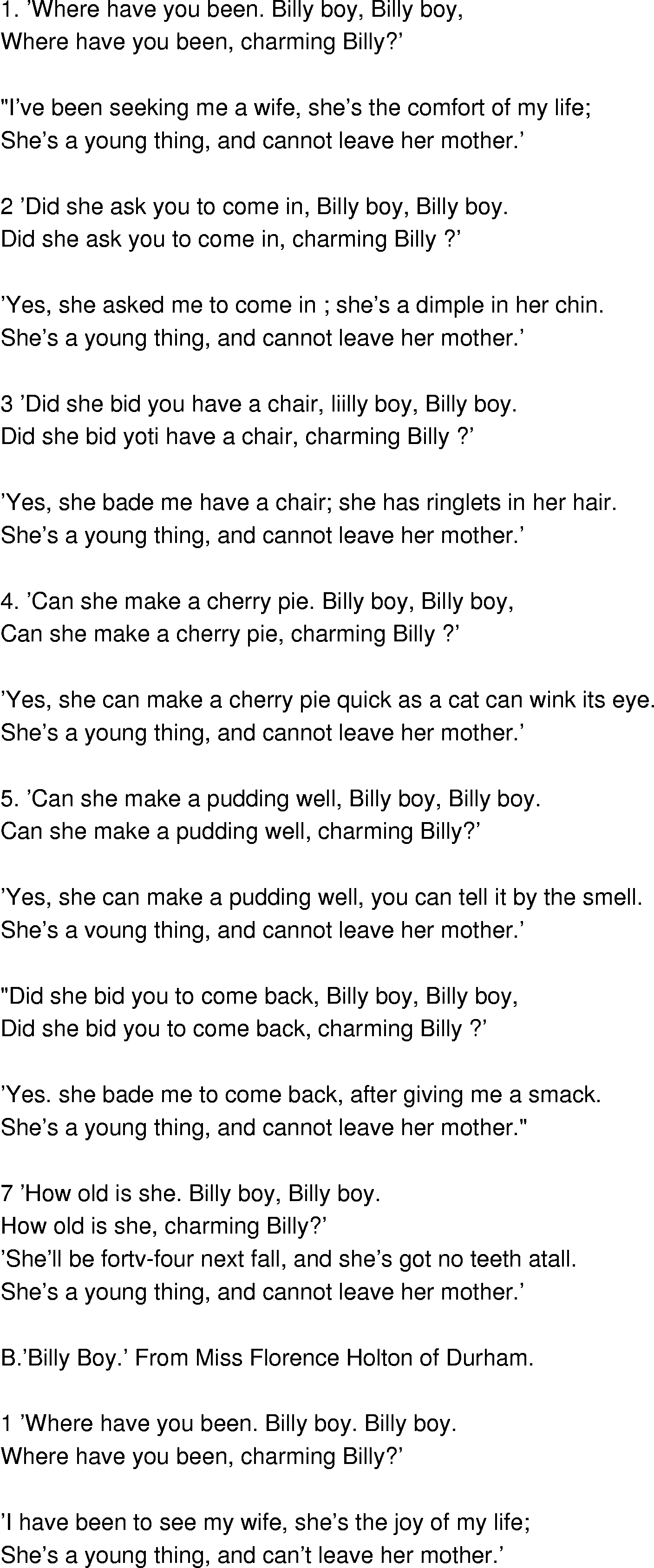 Old-Time (oldtimey) Song Lyrics - billy boy1