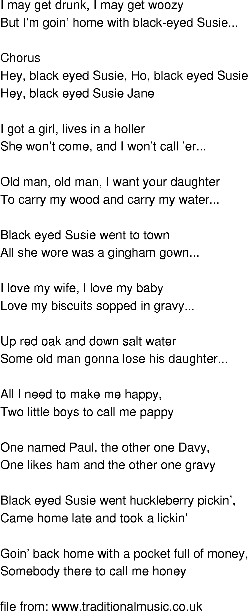Old-Time (oldtimey) Song Lyrics - black eyed susie