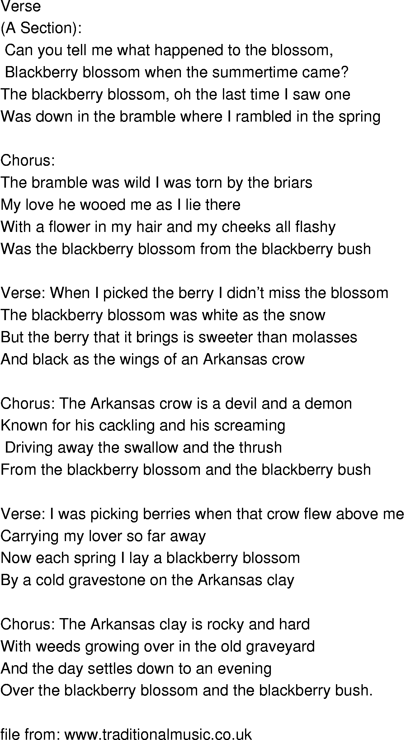 Old-Time (oldtimey) Song Lyrics - blackberry blossom
