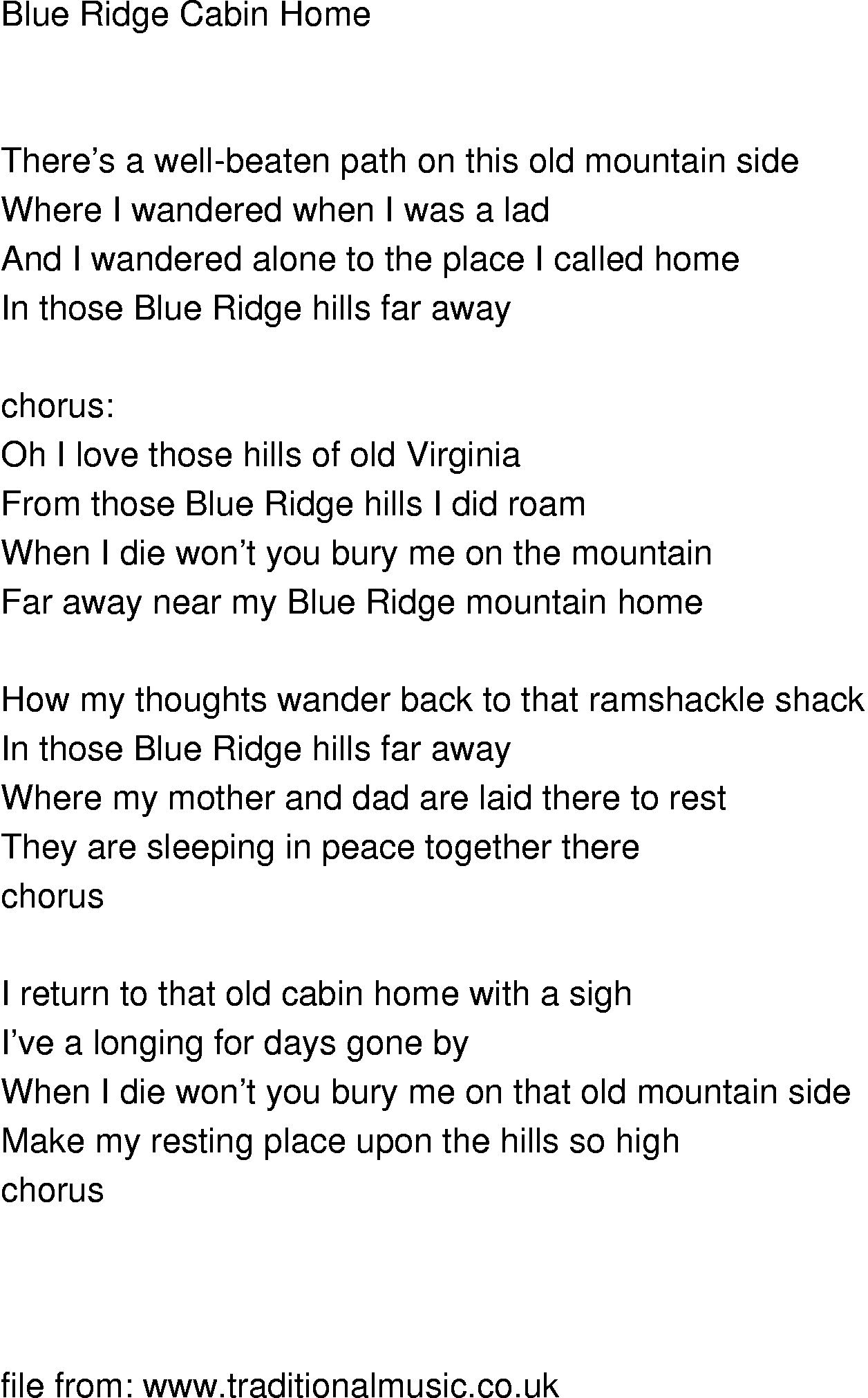 Old-Time Lyrics - Cabin Home