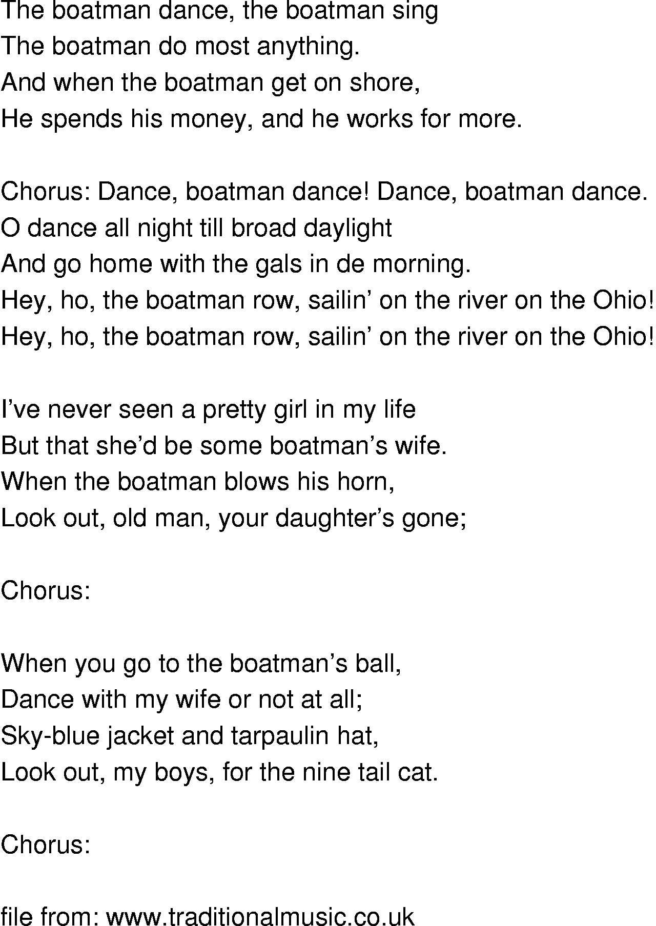 Old-Time (oldtimey) Song Lyrics - boatman dance