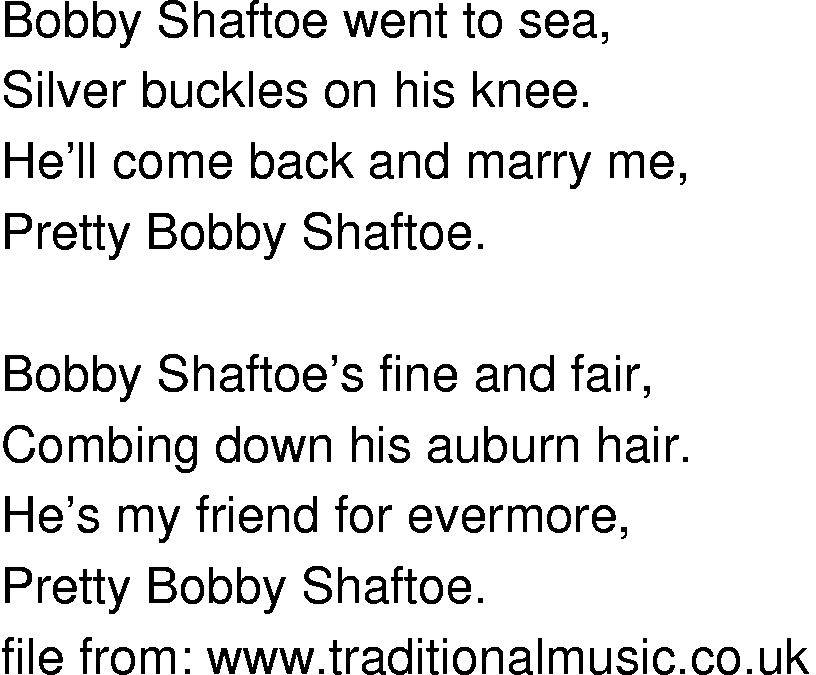 Old-Time (oldtimey) Song Lyrics - bobby shaftoe us version