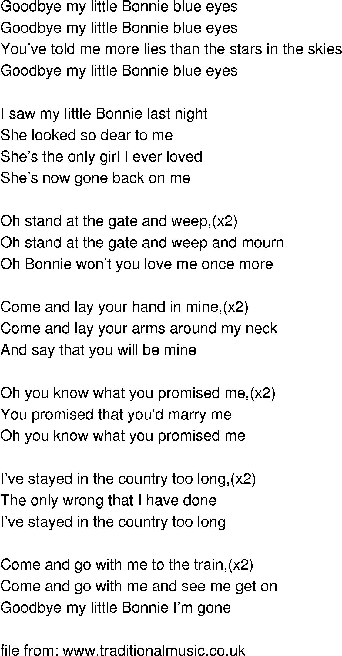 Old-Time (oldtimey) Song Lyrics - bonnie blue eyes