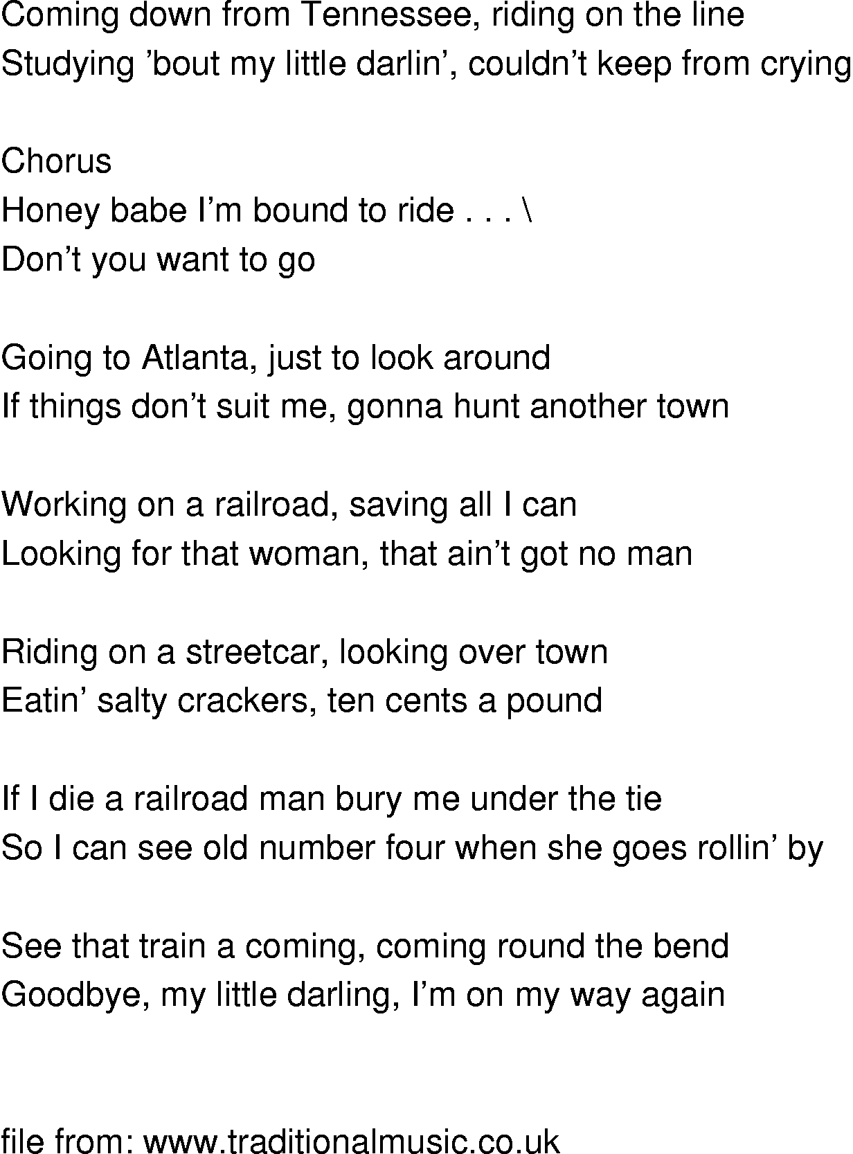 Old-Time (oldtimey) Song Lyrics - bound to ride