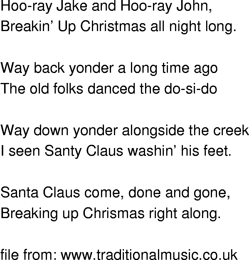 Old-Time (oldtimey) Song Lyrics - breakin up christmas