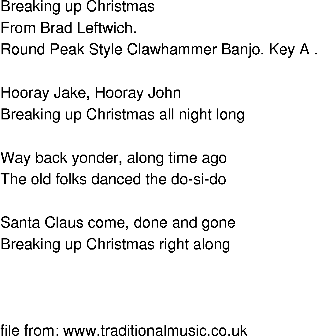 Old-Time (oldtimey) Song Lyrics - breaking up christmas