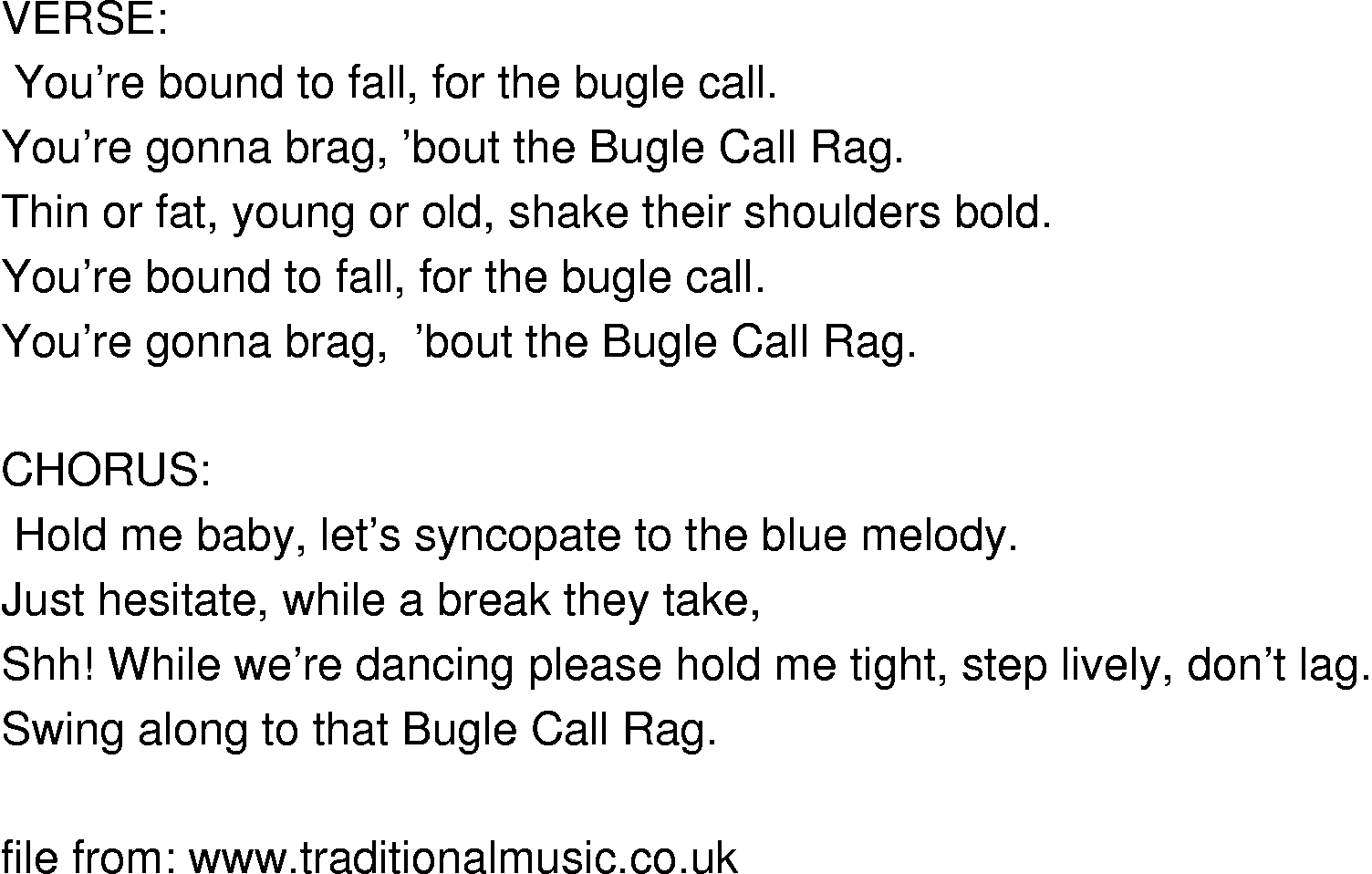 Old-Time (oldtimey) Song Lyrics - bugle call rag