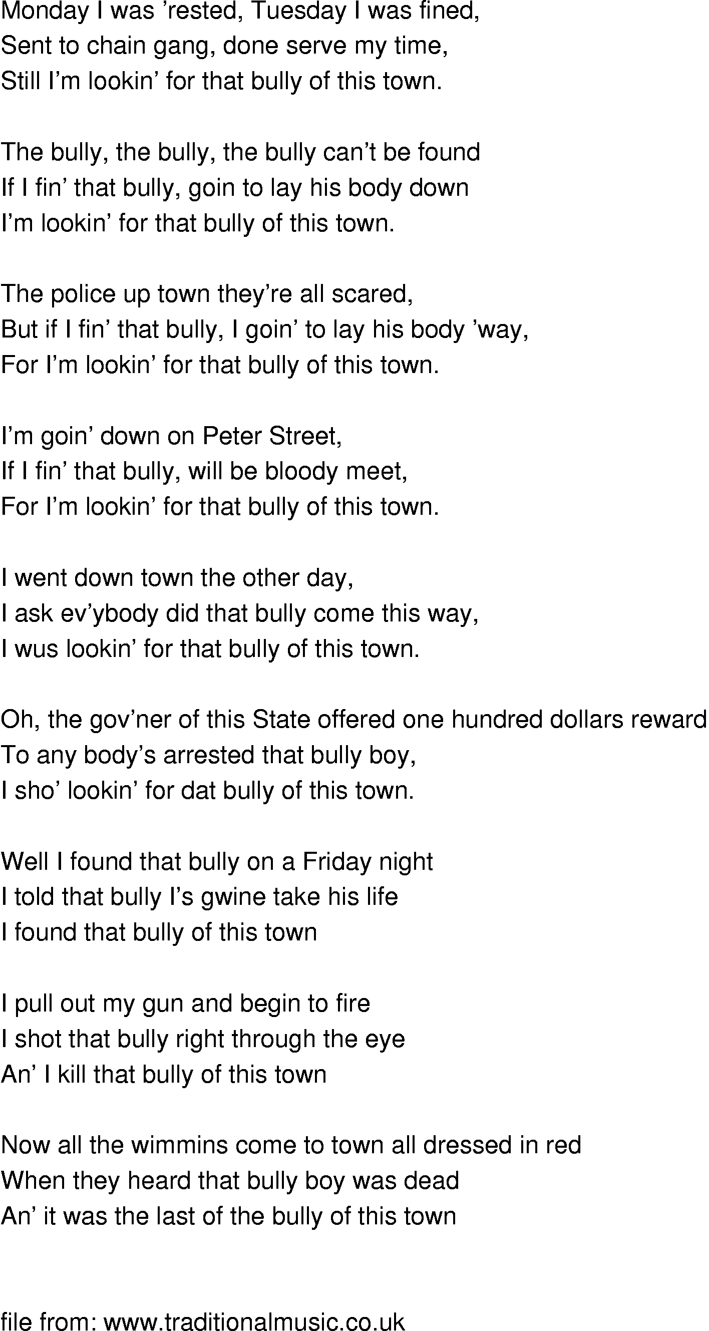 Old-Time (oldtimey) Song Lyrics - bully of the town