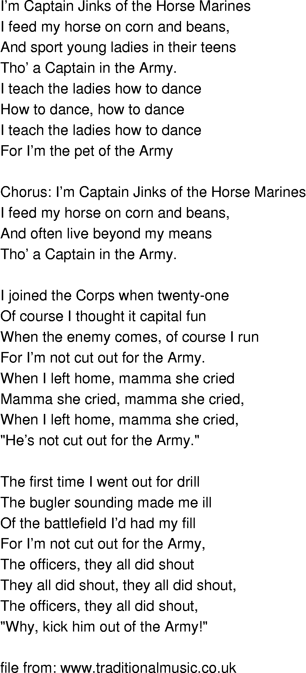 Old-Time (oldtimey) Song Lyrics - captain jinks