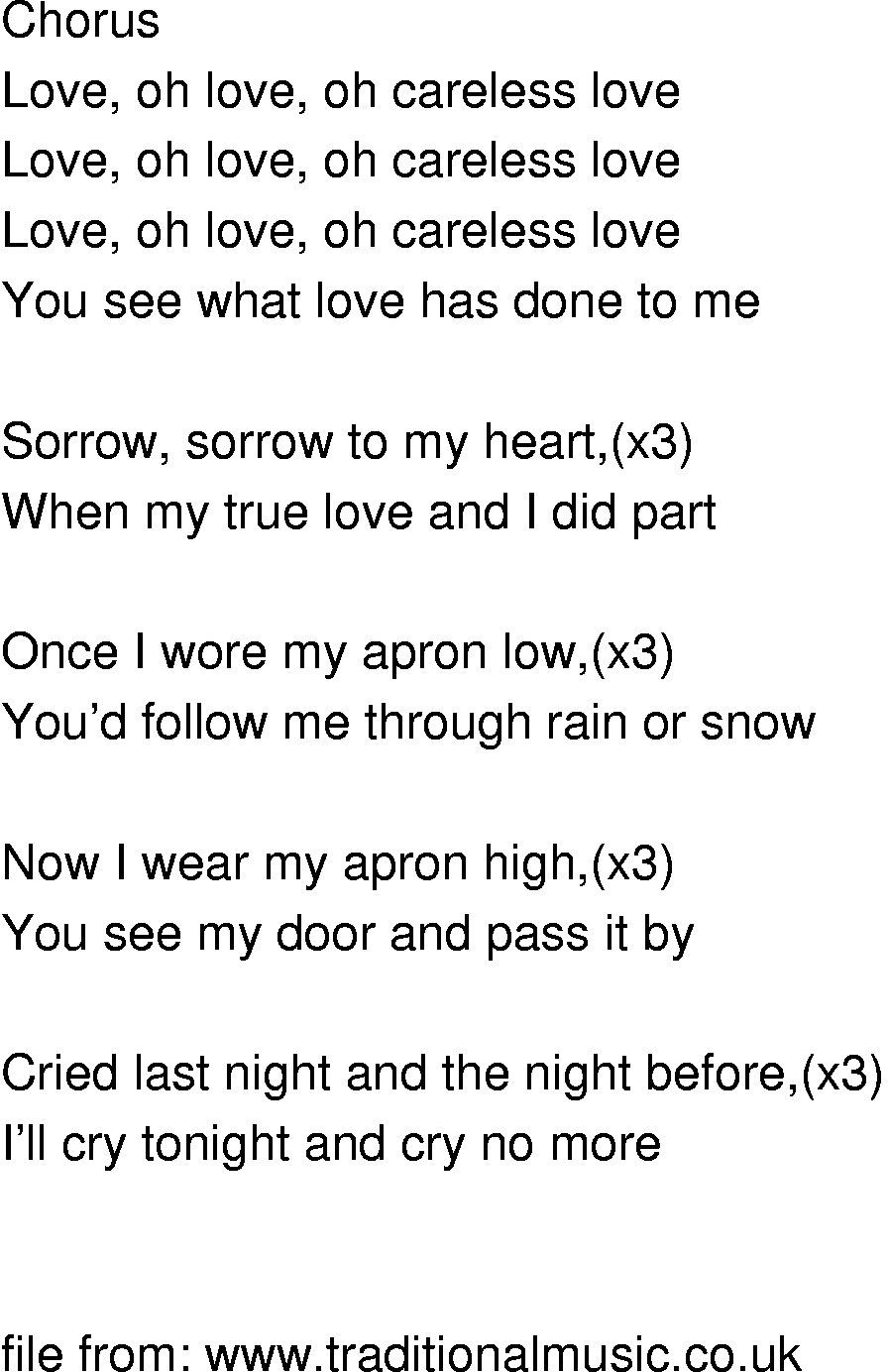 Old-Time (oldtimey) Song Lyrics - careless love