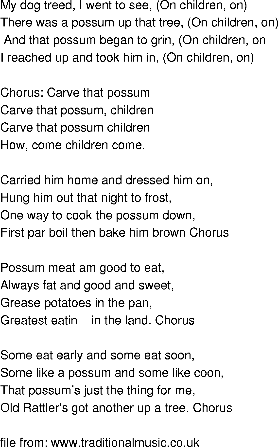 Old-Time (oldtimey) Song Lyrics - carve that possum