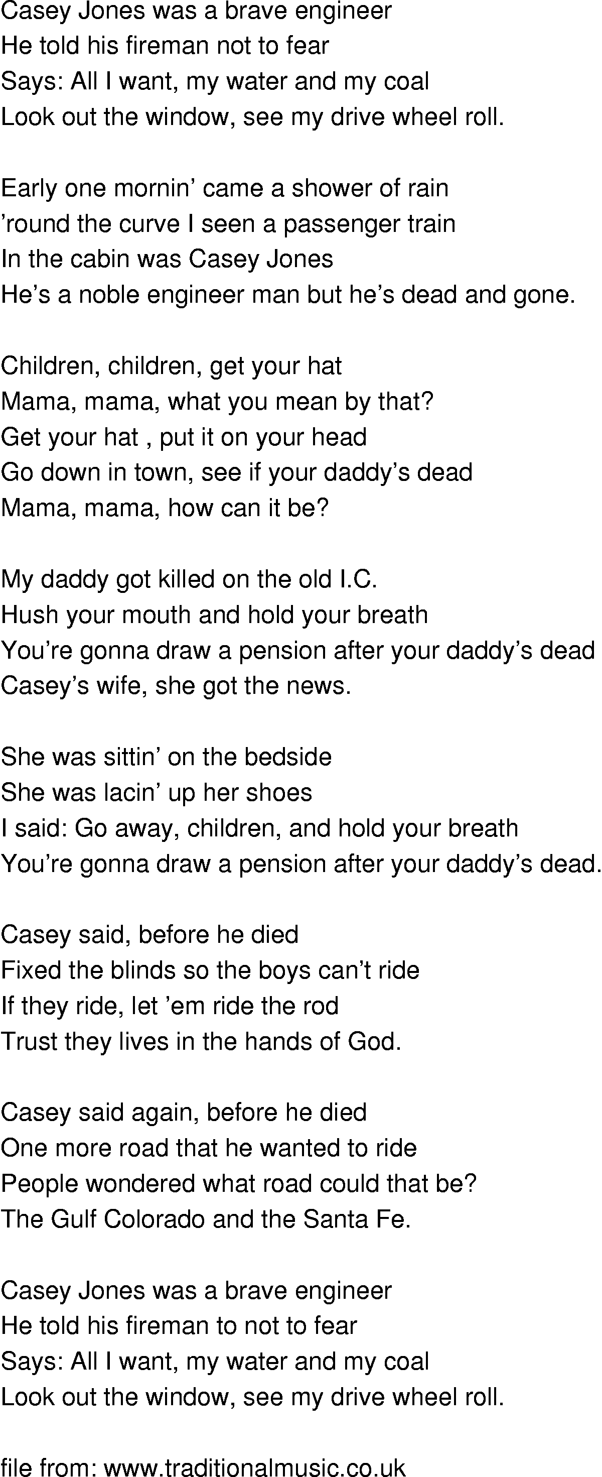 Old-Time (oldtimey) Song Lyrics - casey jones