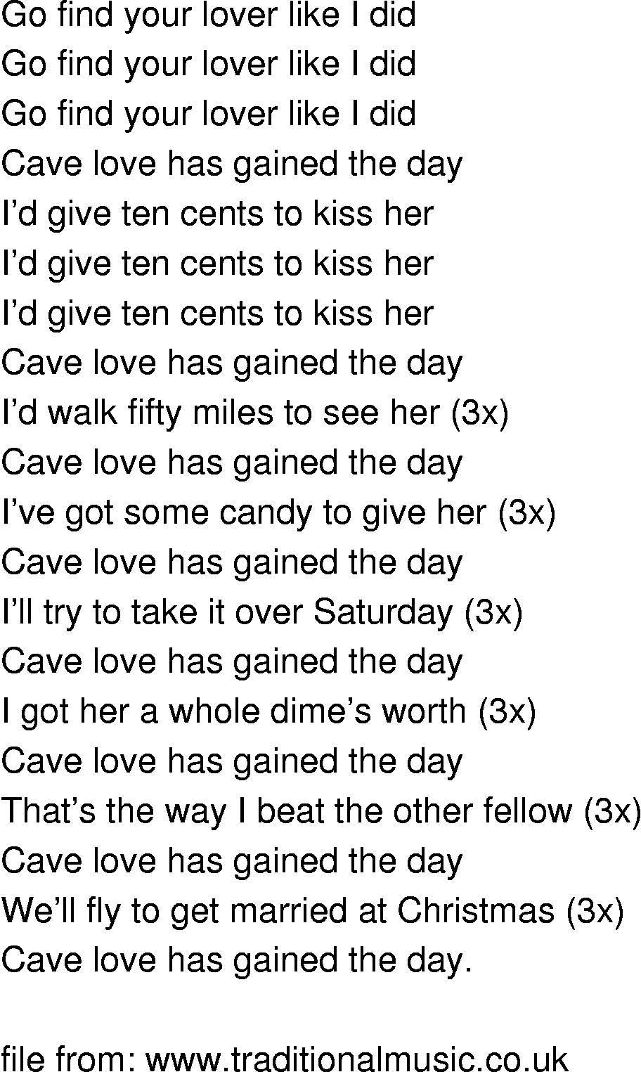 Old-Time (oldtimey) Song Lyrics - cave love has gained the day