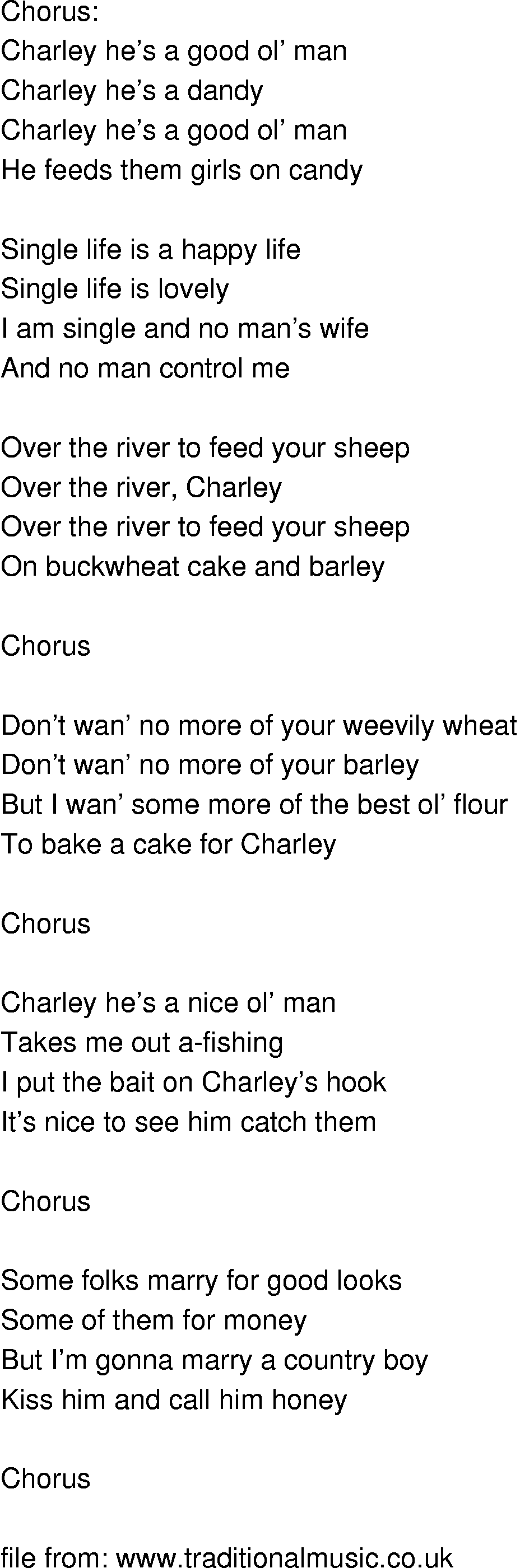 Old-Time (oldtimey) Song Lyrics - charley is a good ol man