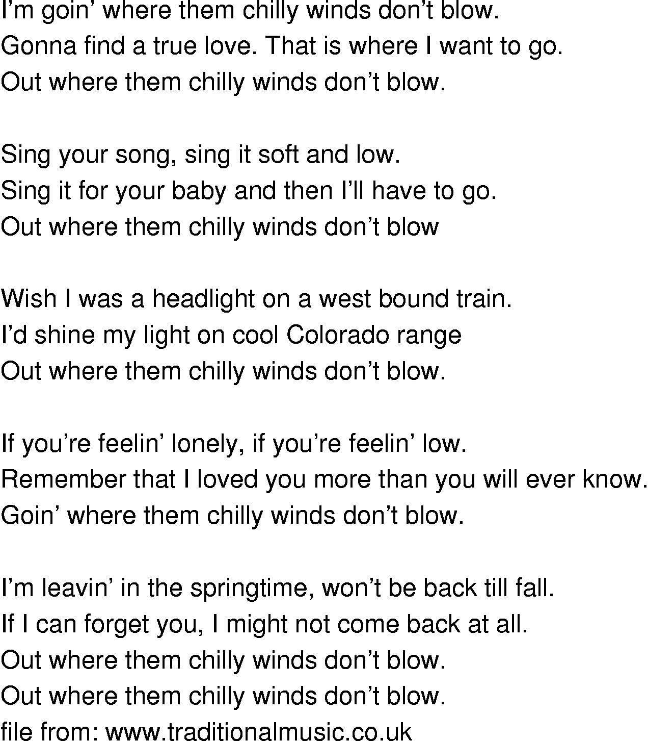 Old-Time (oldtimey) Song Lyrics - chilly winds