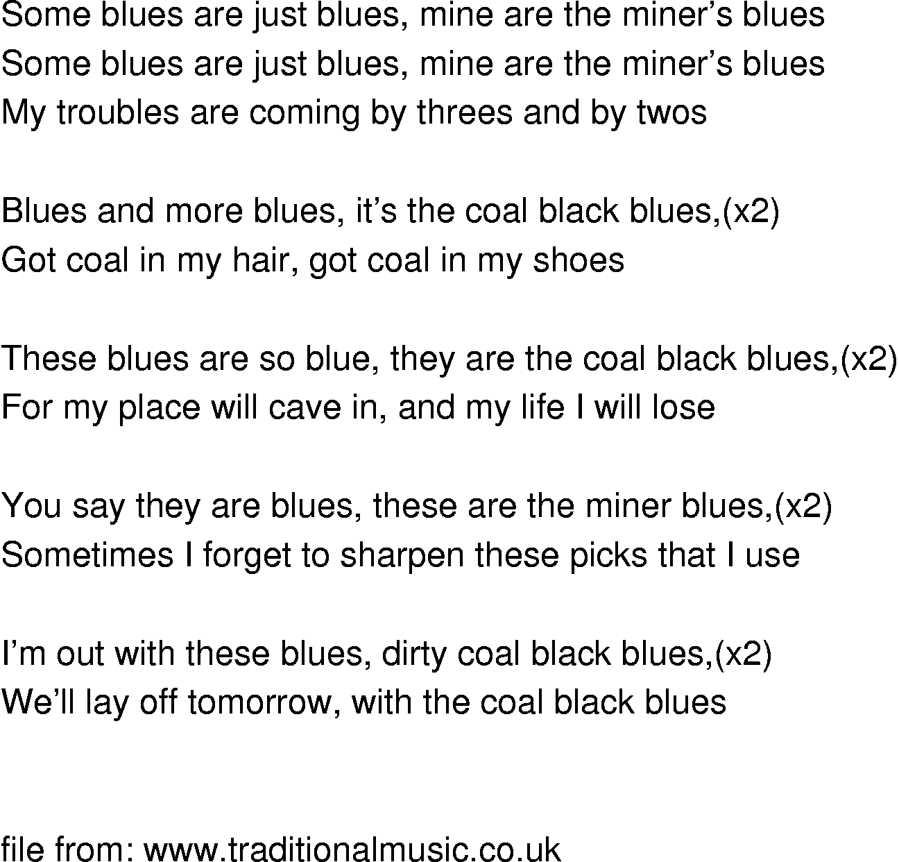 Old-Time (oldtimey) Song Lyrics - coal miners blues