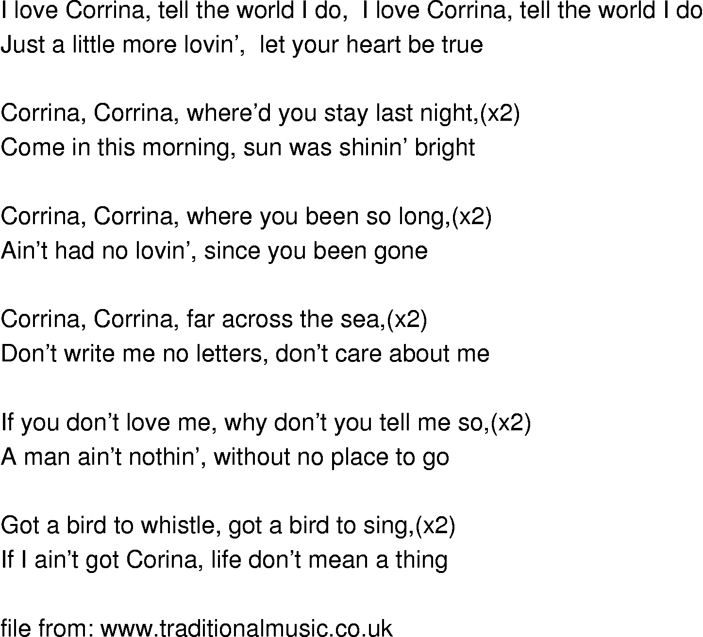 Old-Time (oldtimey) Song Lyrics - corrina