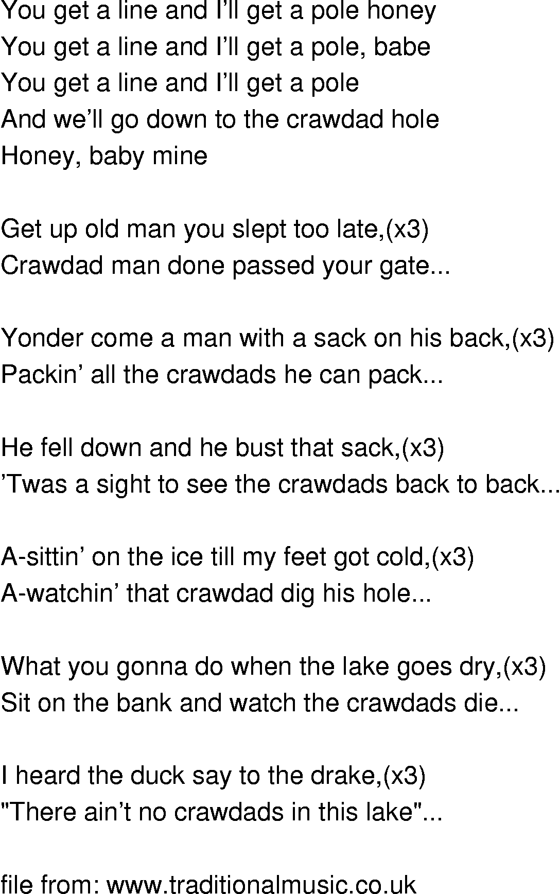 Old-Time (oldtimey) Song Lyrics - crawdad song